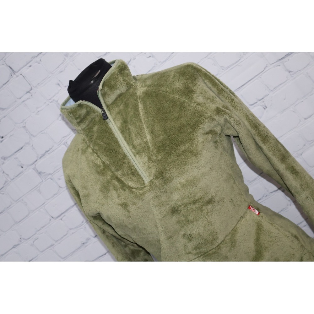 The North Face Fleece Pullover Women Medium Green 1/4 Zip Fuzzy Osito **
